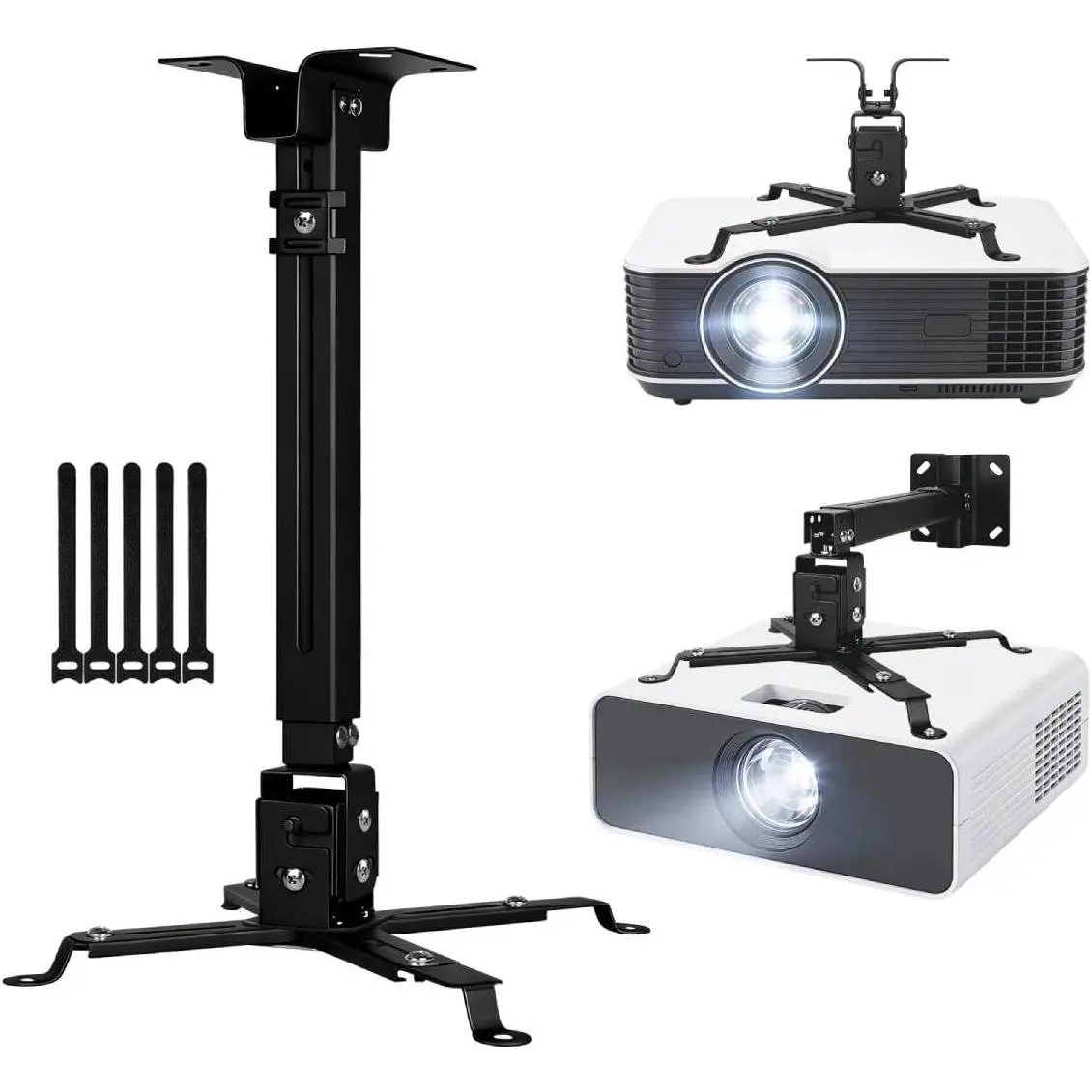 Projector Mount Ceiling/Wall - Universal 3-in-1 Bracket with Extension Pole& Cable Ties