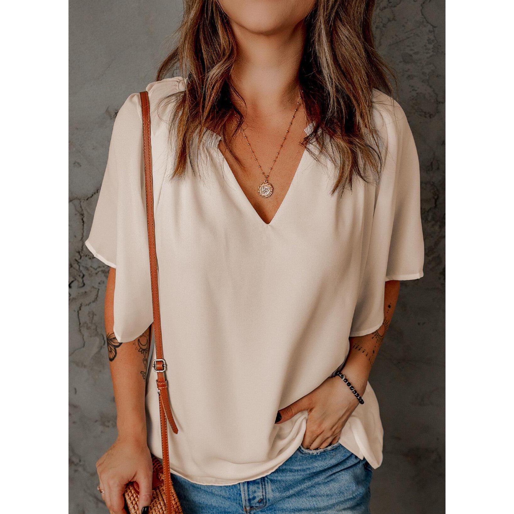 Womens Tops Dressy Casual 2026 Spring Summer V Neck Short Sleeve Shirts Business Casual Chiffon Blouses
