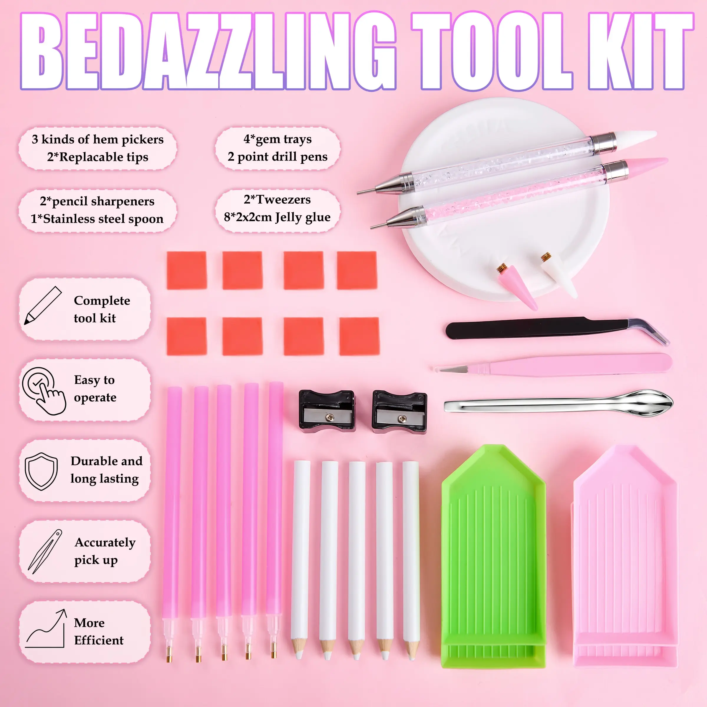 1Set Bedazzling Kit-Creative Nail Enhancement Tool Set, Nail Set Supplies-31 Professional Tools with Crayons,Rhinestone Picker,Tweezers,Spoon Accessories,for DIY Nail Rhinestones Bedazzled Crafts Decors
