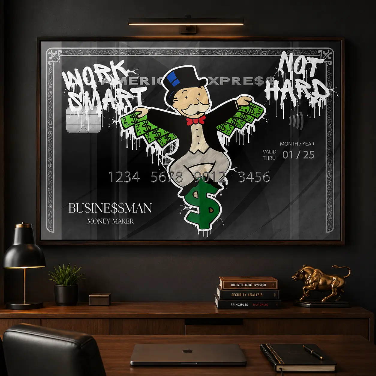 Monopoly Money Art Print – 'Work Smart Not Hard' Hustle Wall Decor, Motivational Canvas Poster for Entrepreneurs, Stylish Home & Office Aesthetic motivational wall art entrepreneur gift aesthetic design office art motivational print