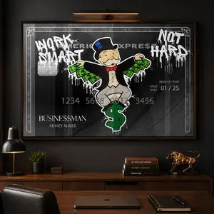 Monopoly Money Art Print – 'Work Smart Not Hard' Hustle Wall Decor, Motivational Canvas Poster for Entrepreneurs, Stylish Home & Office Aesthetic motivational wall art entrepreneur gift aesthetic design office art motivational print