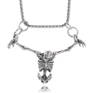 Punk Skeleton Skull Necklace Captivity Skull Pendent Biker Rock Jewelry Gift for Men and Women