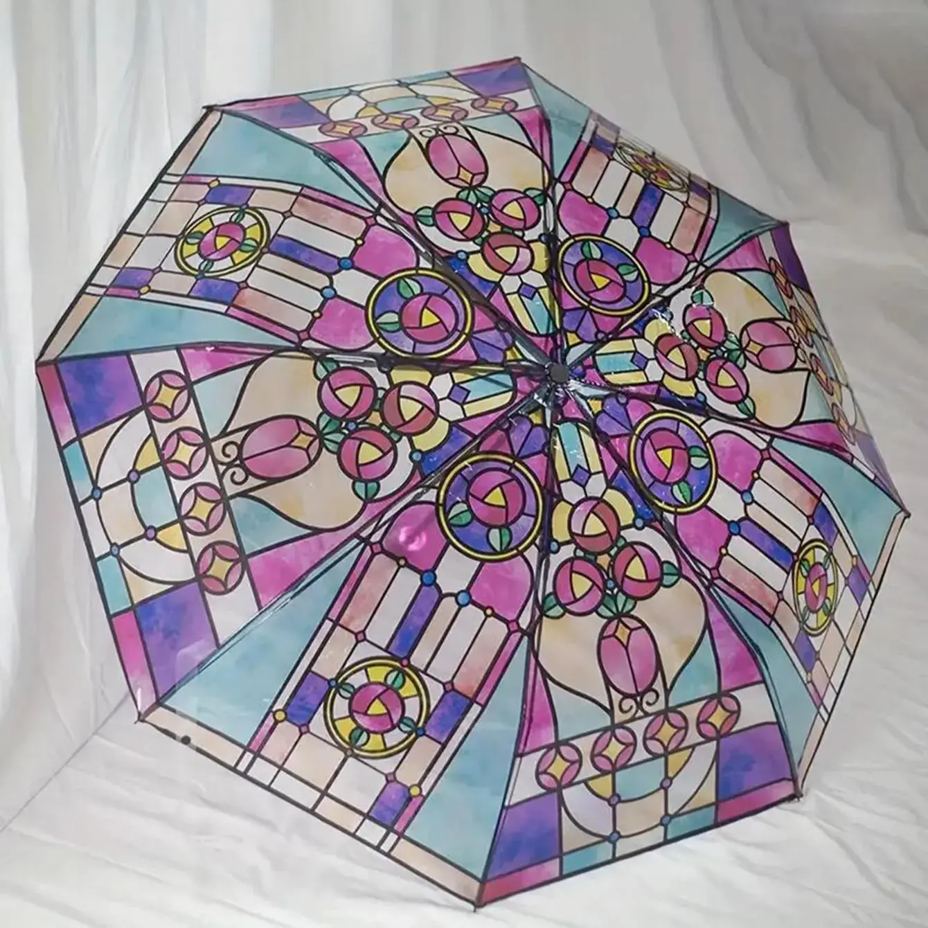 Retro Transparent Creative Dual-Purpose Handcrafted Folding Whimsical Umbrella, Romantic Poetic Design for Rain and Shine, Unique Gift for Fashion Lovers