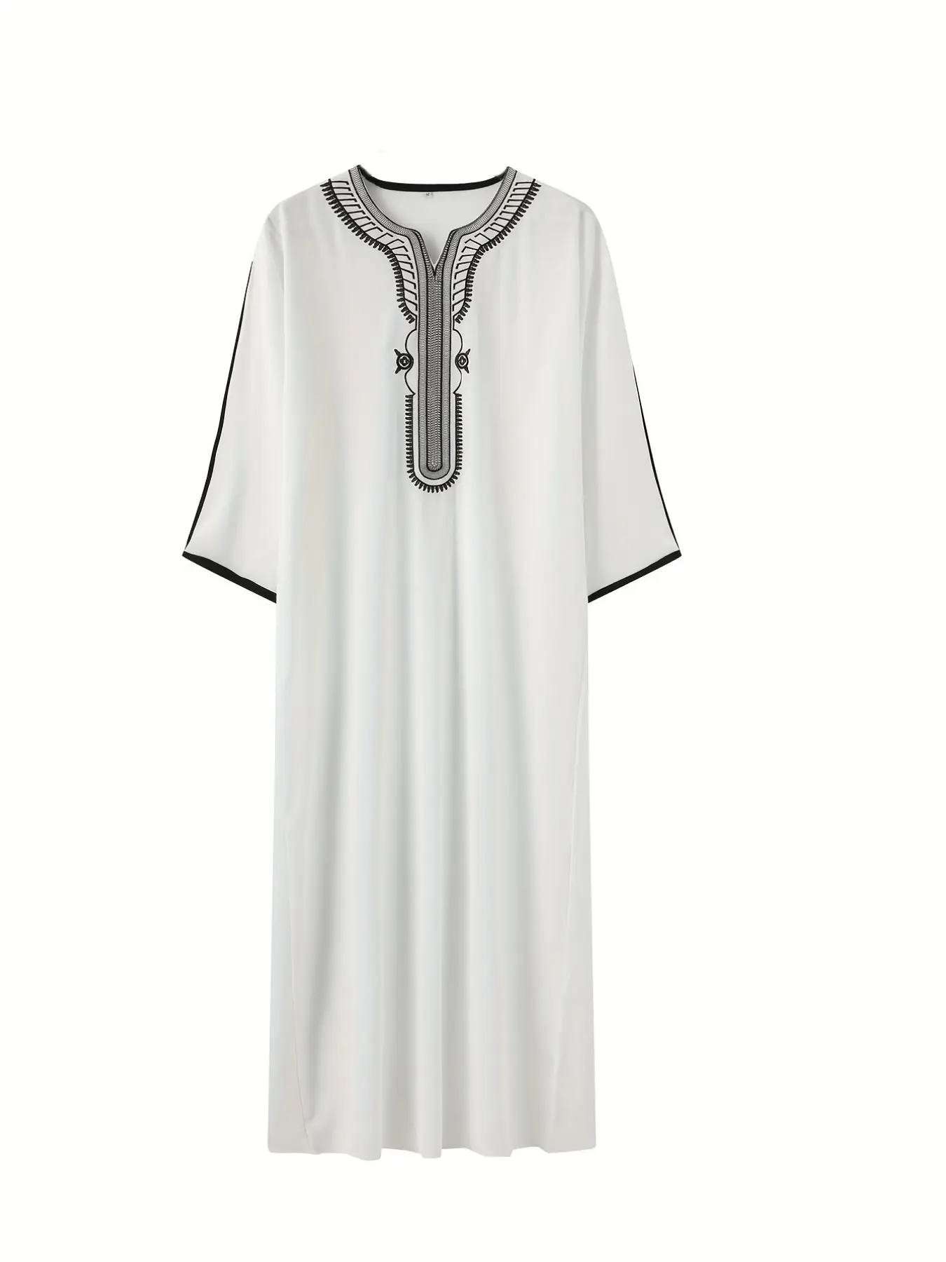 2026 New Men's Short Sleeve Embroidered Traditional Arabic Muslim Jubba Thobe Robe, Stylish and Comfortable Long Dress, Perfect for Daily Wear and Special Occasions, Jubbah
