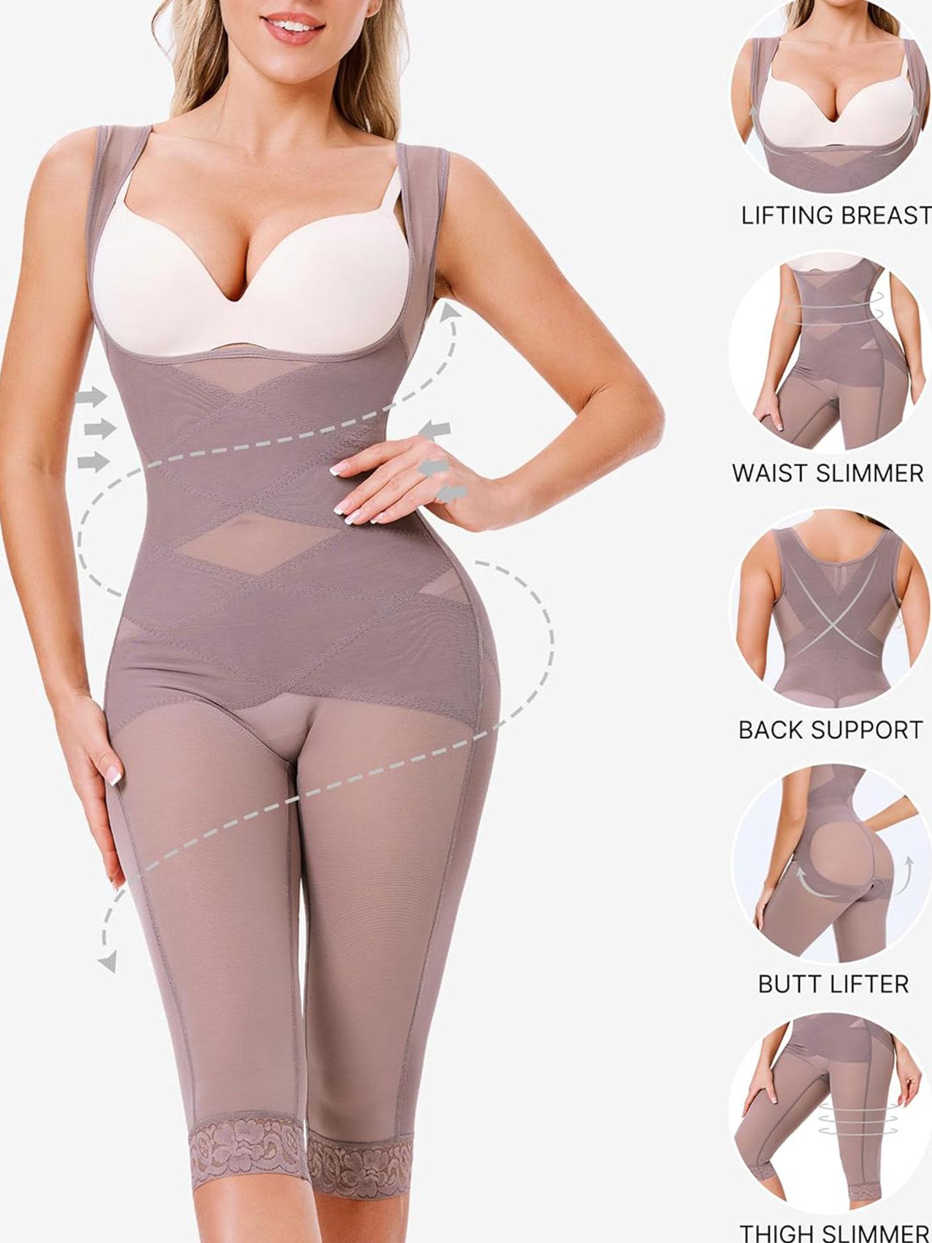 Women's Solid Contrast Mesh Sheer Open Bust Compression Body Shaper Shapewear Jumpsuit, Casual High Stretch Tummy Control Butt Lift Shaper, Ladies Shapewear for All Seasons halloween