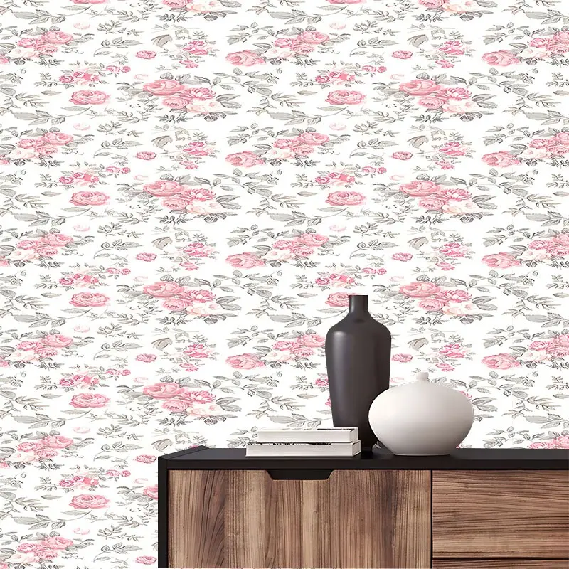 Cute & Minimalist Pink Rose Floral Peel and Stick Wallpaper, Removable Self Adhesive Contact Paper for Bedroom, Romantic Aesthetic Wall Decor Roll, Perfect Gift for Girls & Home Decor Lovers