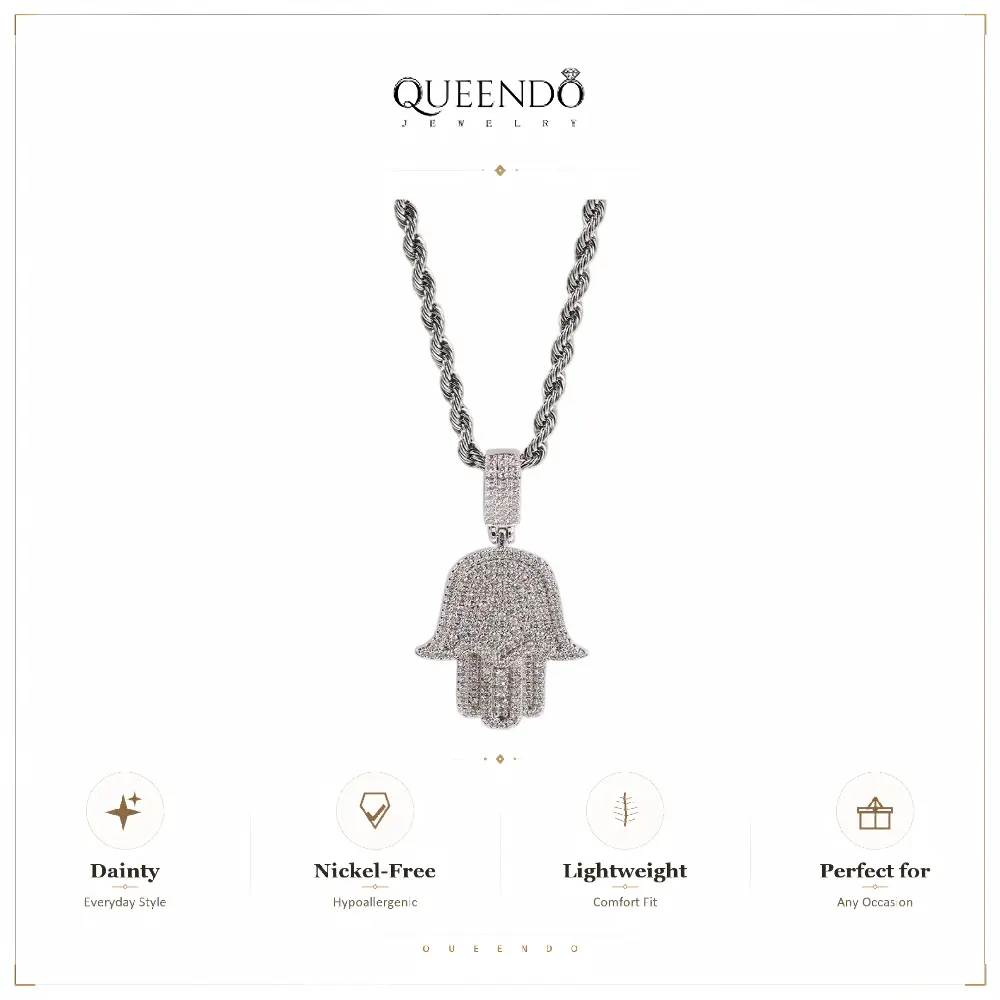 QUEENDO Classic Hand of Fatima Pendant Necklacegf gift gifts for women