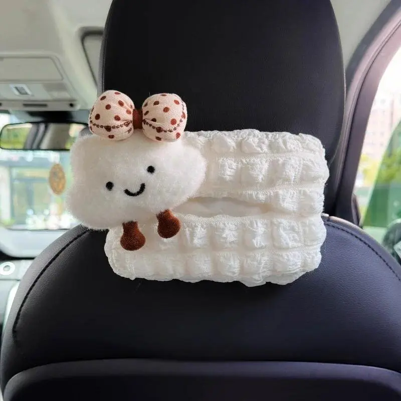 Cute Cartoon Panda Leather Car Tissue Box - Hanging Napkin Holder with Doll Design, Non-Bulky Headrest/Armrest Stowing & Tidying Organizer Bag for Car Owners