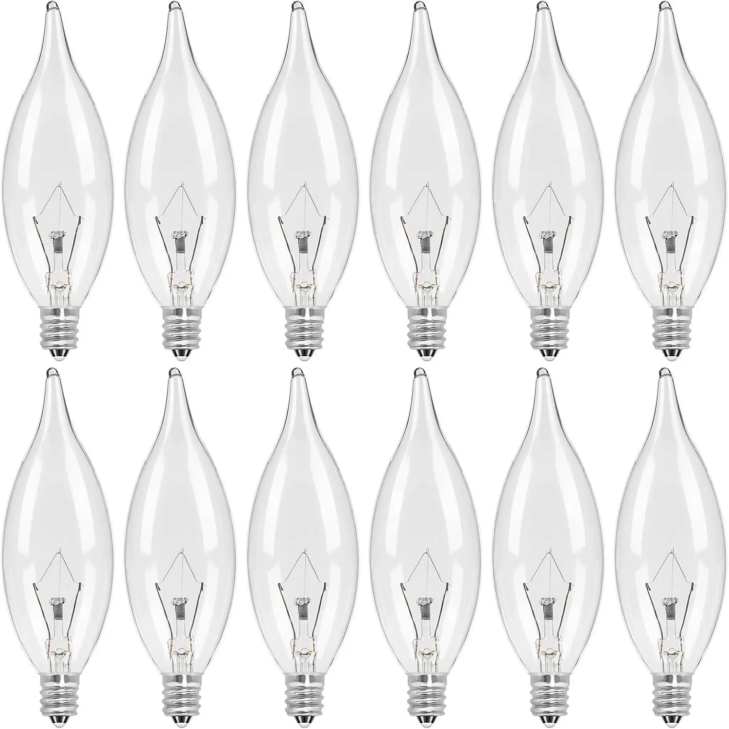 12-Pack Candelabra Light Bulbs 40W Warm White 2500K, 380 Lumen Candle Chandelier Bulb for Ceiling Fan, Pendants or Outdoor, CA10 Clear Type B E12 Base Dimmable