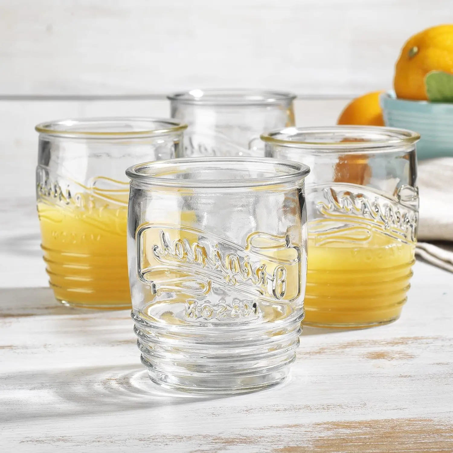 Drinking Glasses Set of 4, 13 Oz Vintage Italian Tumbler Glassware Set - Artisan-Made Mason Whiskey Glasses for Refreshing Drinks, Beverages & Iced Tea