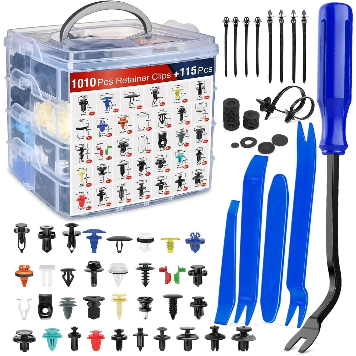 Nilight 1125Pcs Car Push Retainer Clips Auto Fasteners Kit Included 34 Most Popular Sizes Nylon Bumper Fender Rivets with 5 Fasteners Remover 10 Cable Ties for Toyota GM Ford Honda Chevy