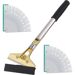 Sets Professional Cleaning Scraper, 4inch Razor   Long Handle Cleaning Scraper for Glass Clean,  and Old Label,Decal Sticker Remover, Stove Top Scraper Tool(Stainless Steel)