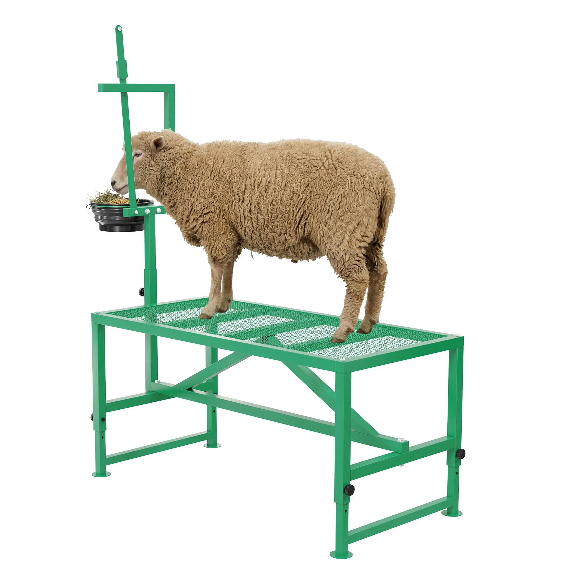 Heavy-Duty Goat Milking Stand Table with Feed Bin, 47 in Livestock Grooming Stanchion - 600 lb Capacity - Adjustable Headpiece & Legs - Blue