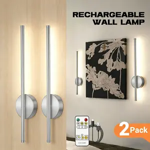2 Pcs Silver Wall Lamps, Cordless Wall Lamps, Powered By 4000 mAh Battery, Dimmable With Remote Control, For Hallways, Bedrooms, TV Walls, Study Rooms, Indoor Decorative Lighting.