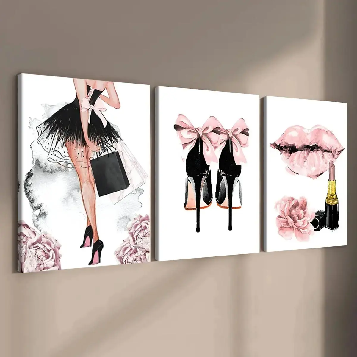 3 Piece Canvas Wall Art Set, Modern Floral Design, Wooden Frame, Home Decor, Bedroom Wall Decoration, Creative Wall Art Pieces