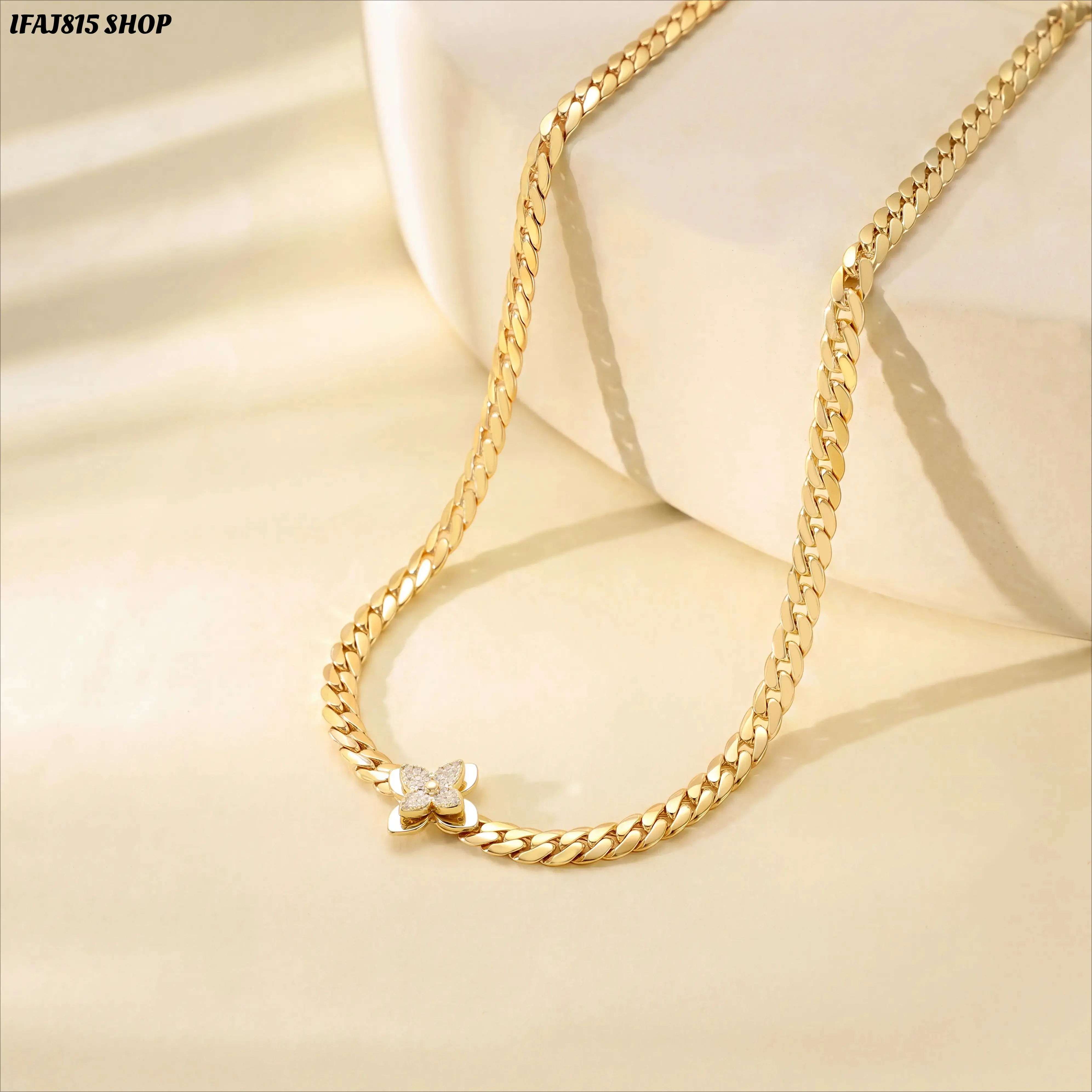Women’s 14K Gold Plated 4 Leaf Clover Necklace, Dainty CZ Pendant with Cuban Chain, Minimalist Lucky Charm Jewelry, Hypoallergenic Non Tarnish Finish for Everyday Wear, Date Night & Gift Giving