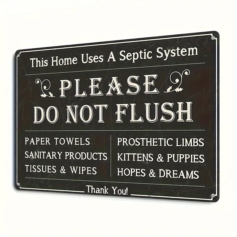 "Please Do Not Flush" Aluminium Sign, 8x12 in Vintage Humorous Septic System Wall Decor for Black Bathroom Restroom Metal Plaque