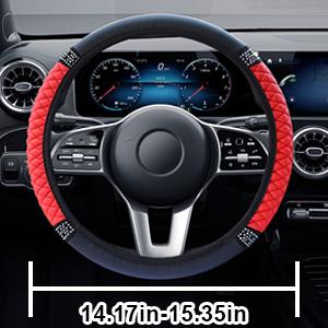 Bling Soft Leather Steering Wheel Cover, 15 Inch Colorful Rhinestones Auto Elastic Protector with Crystal Diamond for Women Girls, Car Accessories for Most
