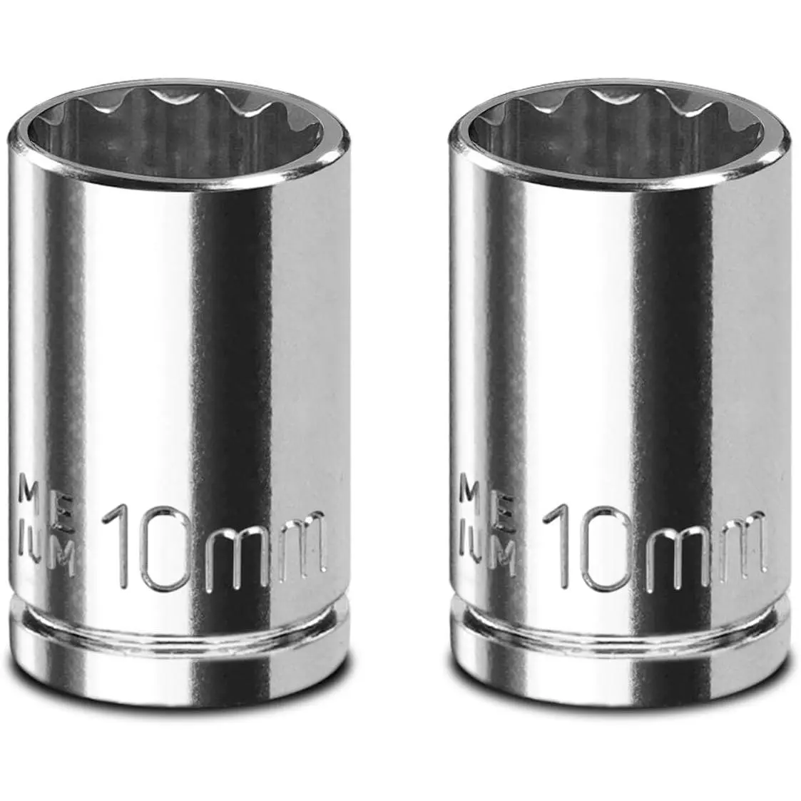 2 count 1/4" Drive 10mm Socket Set, Shallow, Mirror Finish, Cr-V Steel, 12-Point