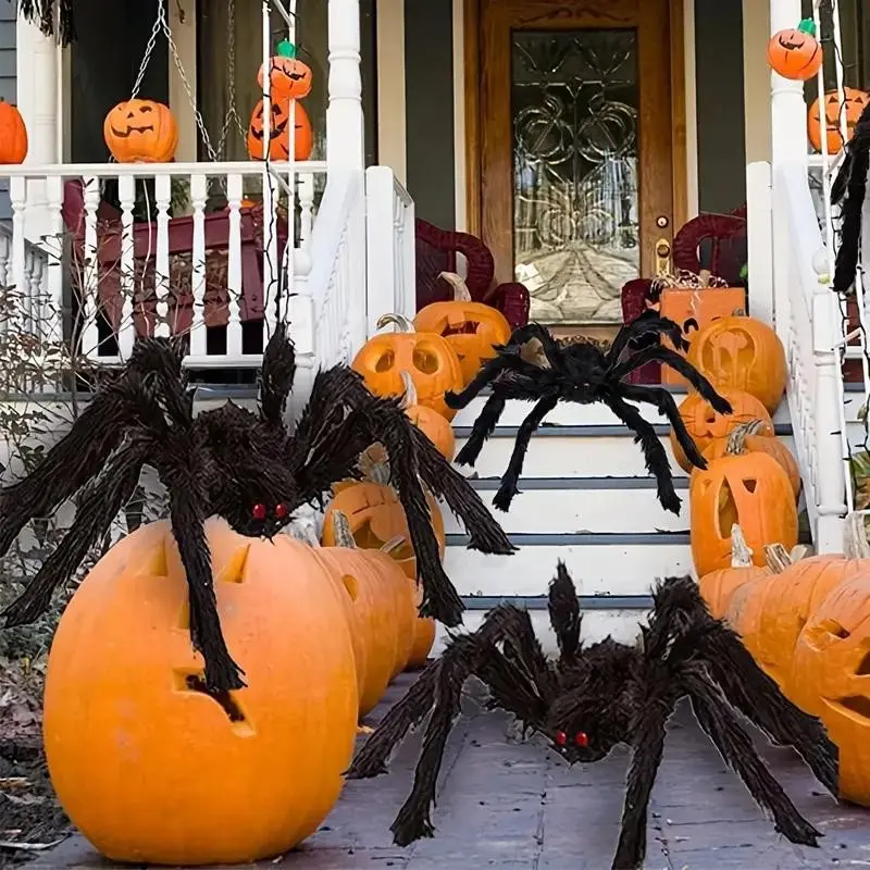Giant Fake Spiders for Halloween Decoration, Set of 3 Scary & Hairy Spider Props, Ideal for Indoor Outdoor Party Decor Accessories