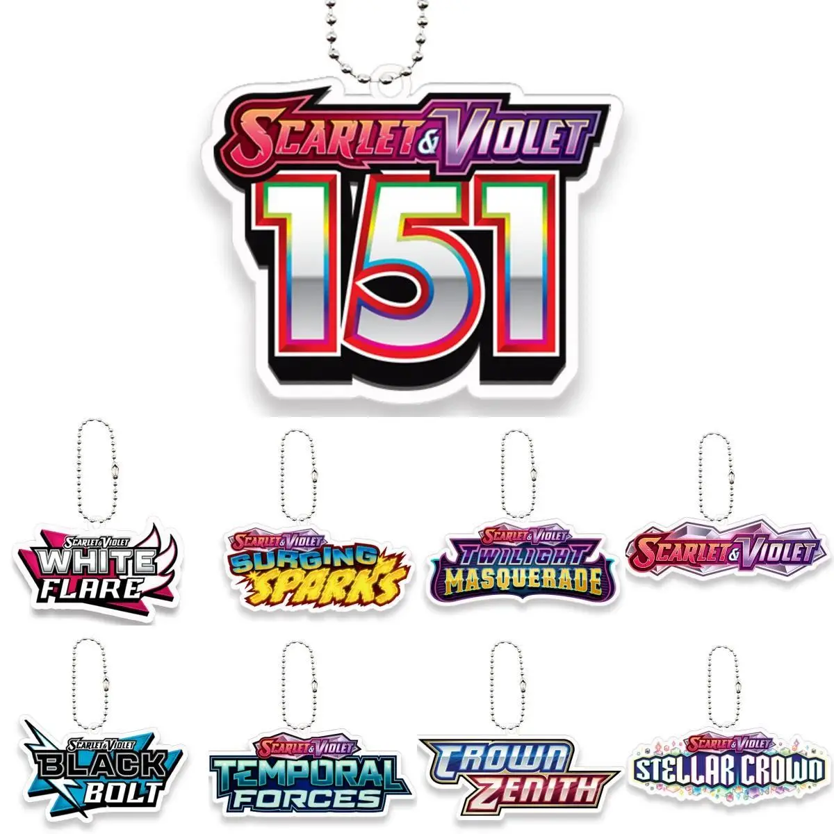 Pocket Monster PTCG Game Logo Aesthetic Acrylic Plastic Keychain, Scarlet and Violet DIY Series Card Pendant, Home Decor Figurine Accessory for Kids, Aesthetic Keychain, Diy Series Set