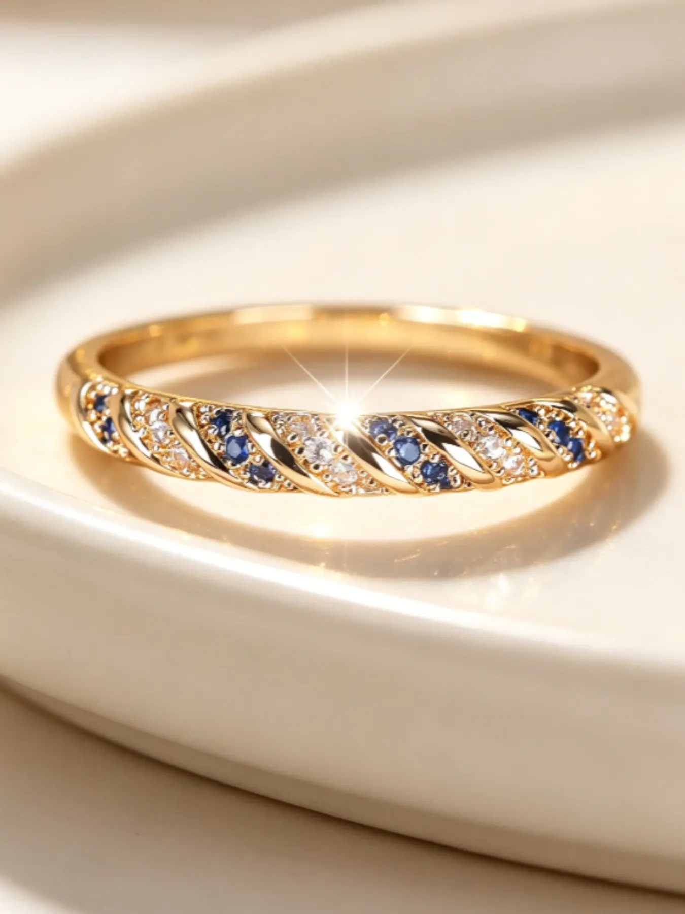 Shiny Romantic Luxury Blue Braided Ring, Perfect for Engagement, Wedding, Valentine's Day, Beach Vacation, Daily Wear