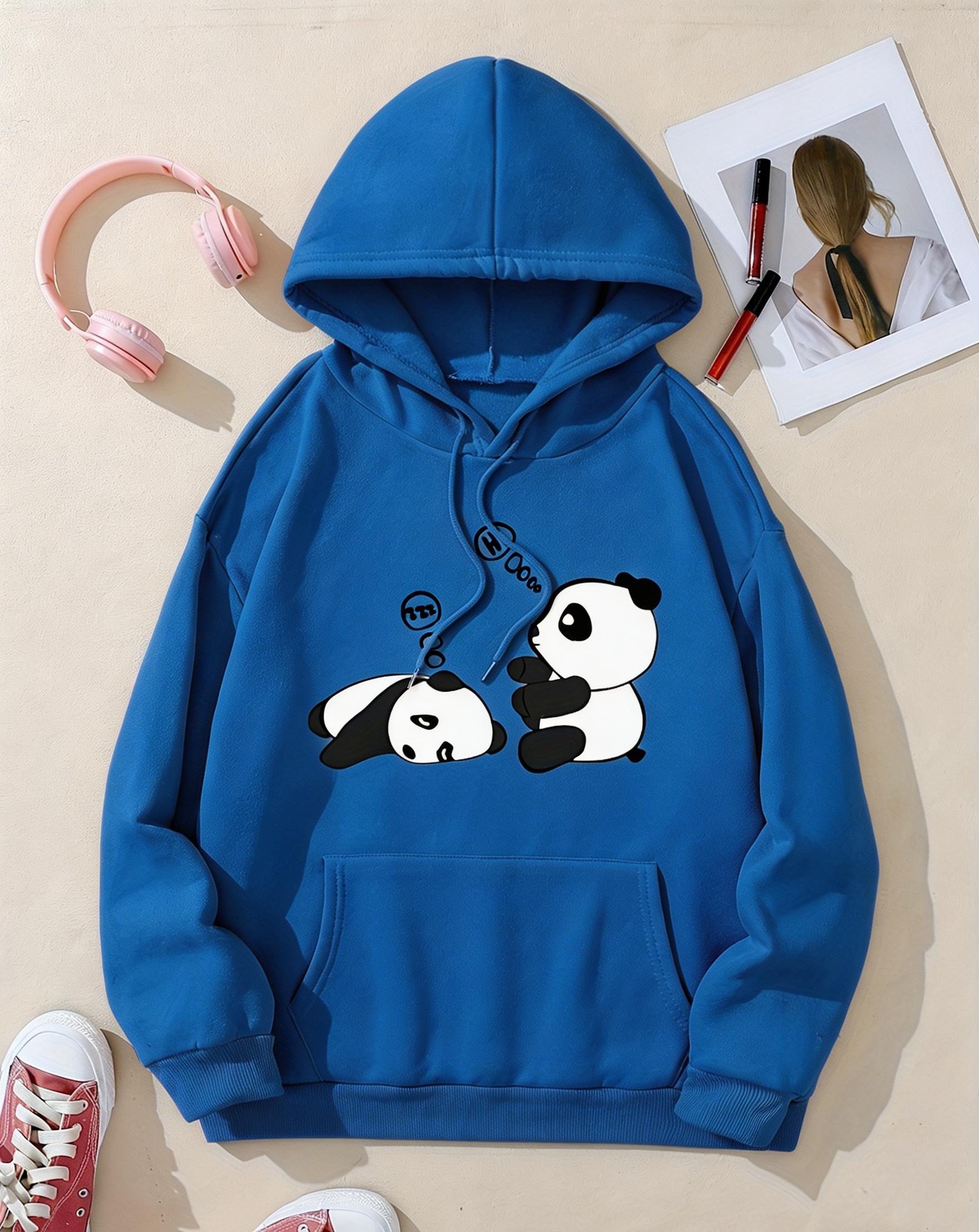 Women's Casual Fashion Hoodie with Sleepy Panda Print