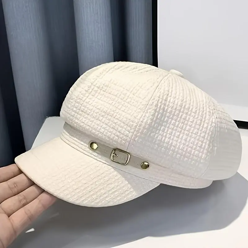 [Vintage Women's Beret] Vintage Plaid Octagonal Women's Hat - 2D Flat British-Style Beret, Painter's Hat, Face-Flattering for Spring and Autumn
