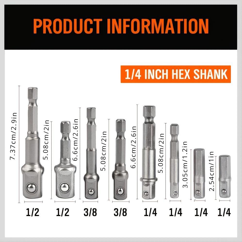Drill Socket Adapter Set, Hex Shank Extension for Impact Drivers, 1/2'' 3/8'' 1/4'' Square Bit Adapter Set, Power Tool Accessories, Construction Tools