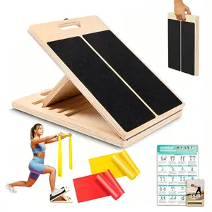 Portable Wooden Slant Board With Elastic Band for Calf Stretching SquatsCalf Stretcher Pilates Physical Therapy Equipment Adjustable Incline Board for Knees Ankle Heel Feet Leg