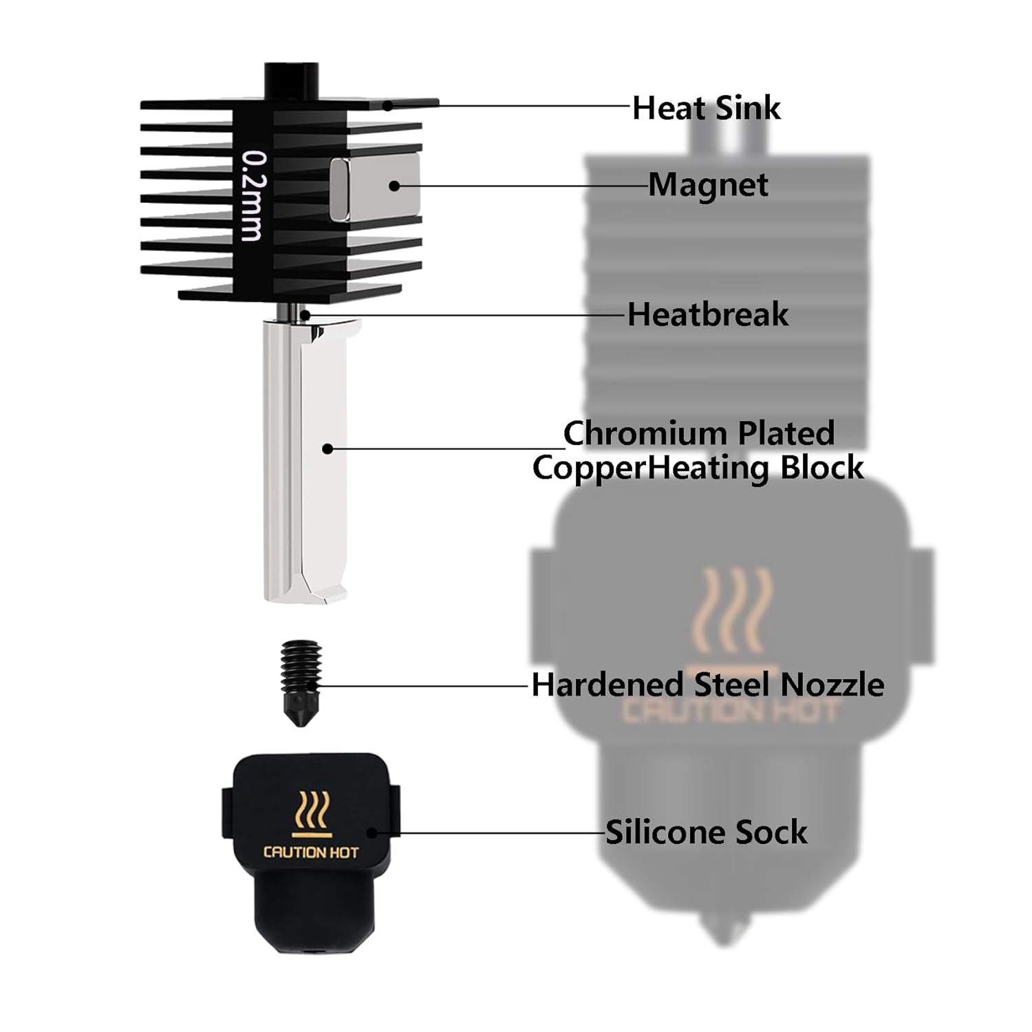 Upgrade Hotend Kit for Bambu Lab A1/A1 Mini, Hot End Assembly 0.2/0.4/0.6mm Hardened Steel Nozzle &  Sock for Bambu Lab  Printer Part
