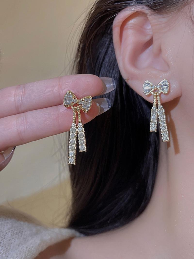 Bow Decor Dangle Earrings, High Quality Earrings, Elegant Rhinestone Decor Drop Earrings for Women, Fashion Jewelry for Party, Daily Birthday Gift Bow Decor Dangle Earrings, High Quality Earrings, Elegant Rhinestone Decor Drop Earrings for Women, Fashion Jewelry for Party, Daily Birthday Gift