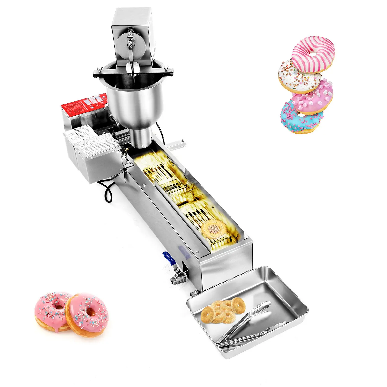 VEVOR Commercial Automatic Donuts Machine, Single Row Donuts Making Equipment, 90 pcs/hour Electric High Power Doughnut Maker, Stainless Steel Frying Auto Fryer, with 3 Size Molds, Auto Counting