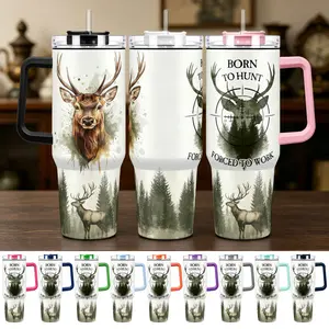 40oz Deer Hunting Insulated Cup, Stainless Steel Vacuum Flask with Straw Handle, Leak-Proof, Ideal for Camping & Daily Use, Perfect Gift