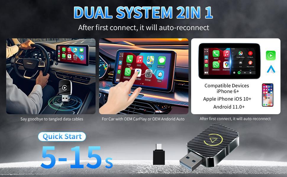Wireless CarPlay Android Auto Adapter - Convert Wired to Wireless in Seconds, Compact Design with USB Extension Cable, Stable Connection & Near-Zero Latency for 2020+ Vehicles [Compatibility List] Gifts For Men Dad