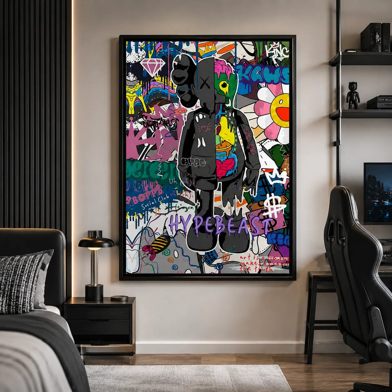 Frameless Art Poster: Graffiti Hypebeast Decor Poster. These unframed posters are filled with positive energy auras, perfect for crafting a room's aesthetic with a vibrant and colorful ambiance， room decorations ,dorm decor ,abstract art decoration.