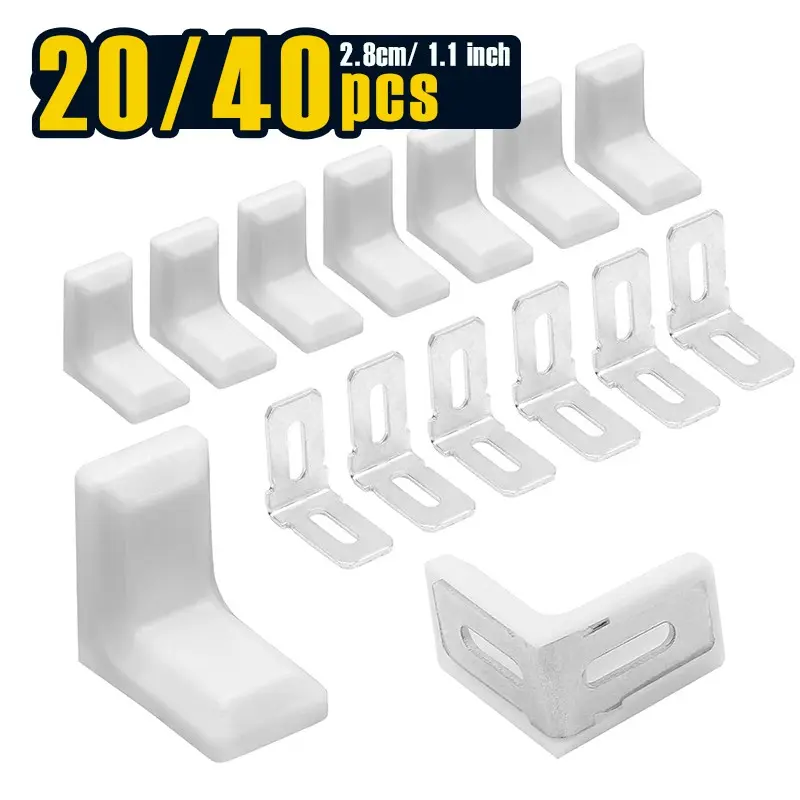 20/40 Pcs Metal Plastic L Shaped Angle Bracket, L Shape Cover Right Angle Corner Brace,White , Brown, Black
