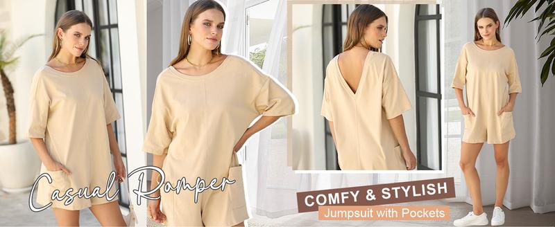 Imily BelaRompers for Women 2026 Summer Athletic Oversized Romper Short Sleeve Jumpsuit with Pockets