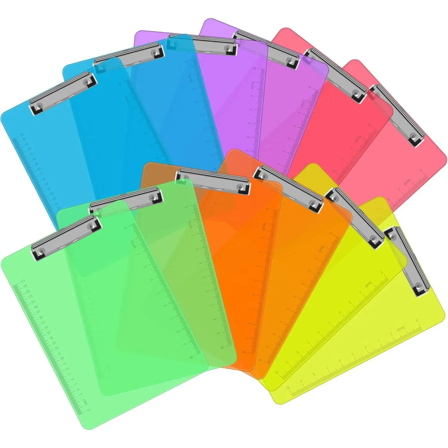 Plastic Clipboards, 12 Pack Clear Colored Clipboards, Low Profile Clip Board 12.5 x 9 Inch Standard Letter Size, Office & Classroom Supplies