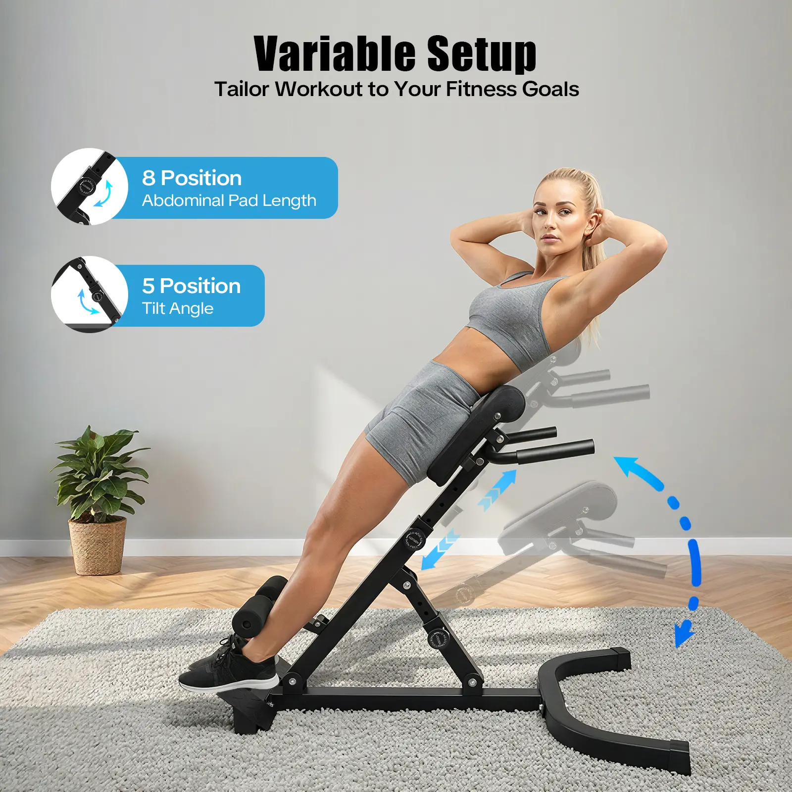 Roman Chair Hyperextension Bench Multi-Function Home Gym Full Body Workout Fitness Equipment Strength Training Machine Abs Back Core Glutes