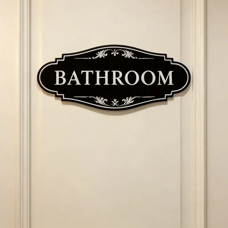 1 piece of wooden bathroom sign, for commercial and home use, self-adhesive cute door bathroom decoration, restroom sign for homes, offices, and shops, Restroom Signs For Business (black)