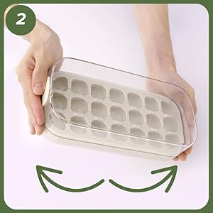 Ice Cube Tray with Lid and Bin 21 Pcs Quick-Fill Ice Cube Mold For Freezer Easy Press to Release White No-Touch Ice Cube Trays