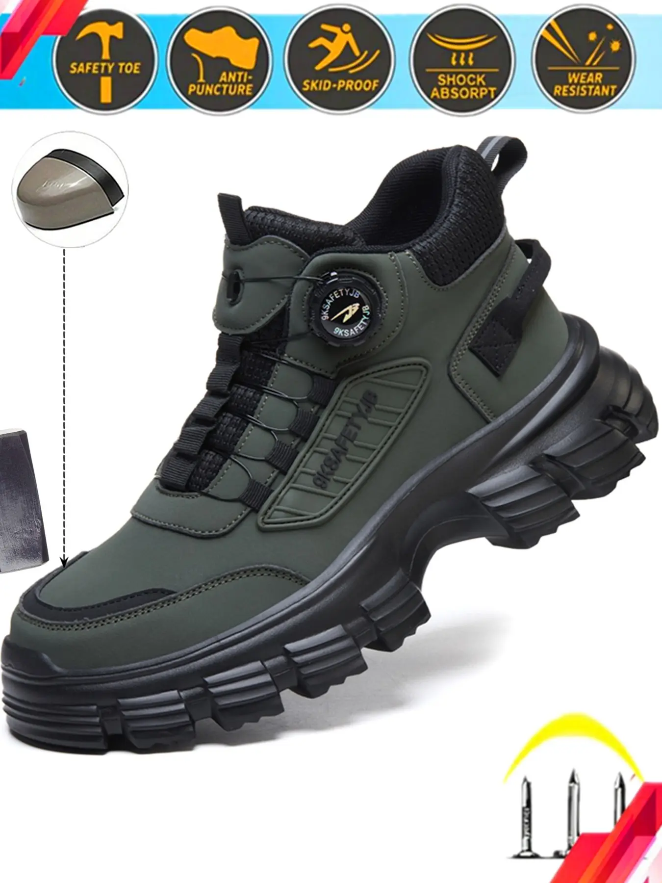 High-Quality Safety Shoes for Men and Women, Steel Toe, Rubber Sole, Arch Support, Ideal for Construction, Warehouse, Gardening
