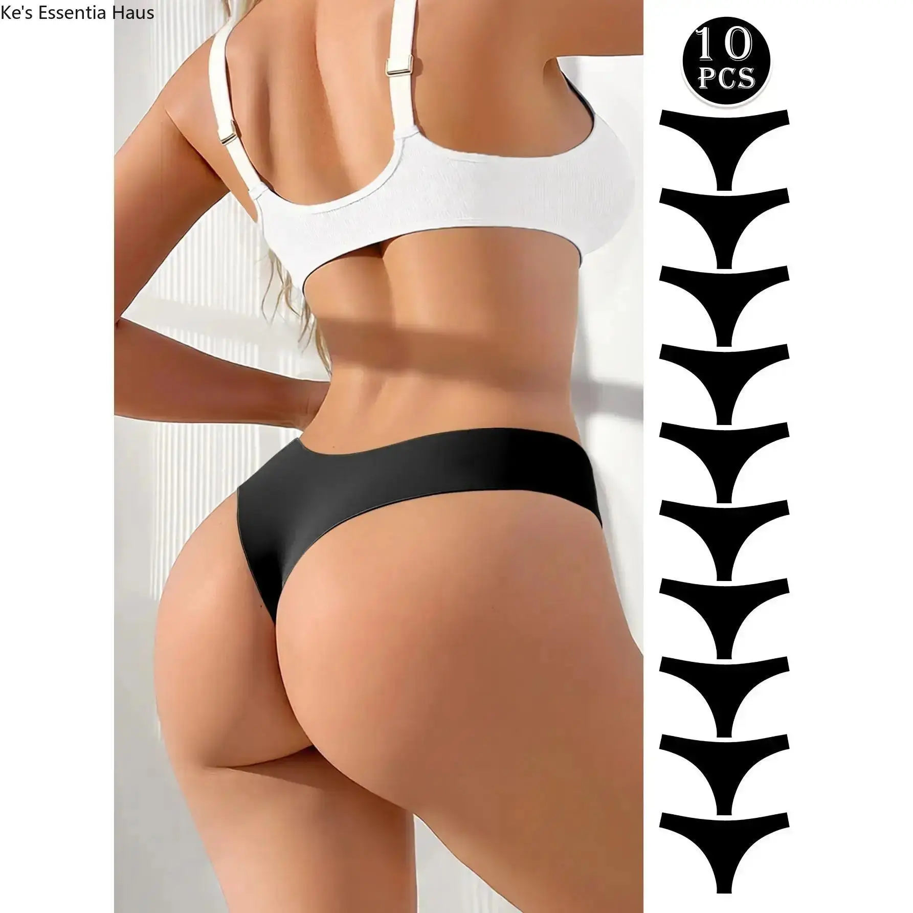 Women's Thong Panties Multi-Pack, Basic Seamless Solid Black, Soft, Breathable & Comfortable Underwear for Daily Wear, Black (3 Pieces), Satin, Panties For Women, Female