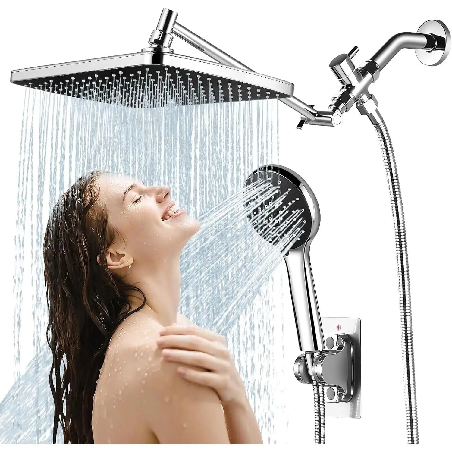 Rain Shower  with Handheld, High  Chrome rainfall shower  | regaderas para shower,11.8" Rectangular, drops shower , shower ,Bathroom Decor,Extension Arm,5  Mode