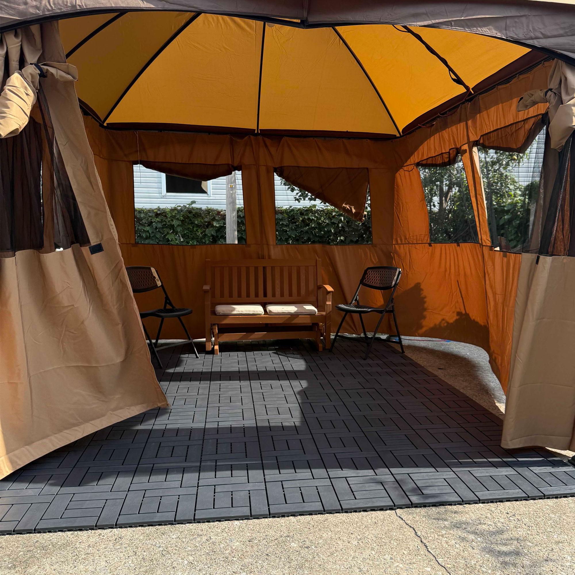 12-inch ZZ style interlocking deck tiles, DIY modular interlocking decking floor tiles, indoor and outdoor floor tiles, courtyard floor tiles that easy to install quickly ,44 pieces dark gray