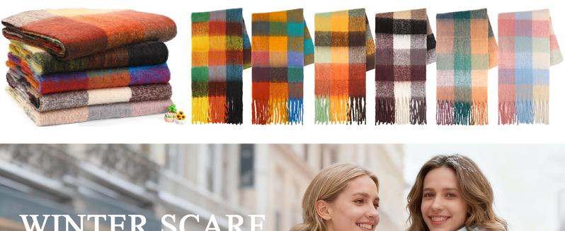 Womens Winter Scarf Chunky Plaid Thick Blanket Scarf Big Coloured Warm Shawl Wrap