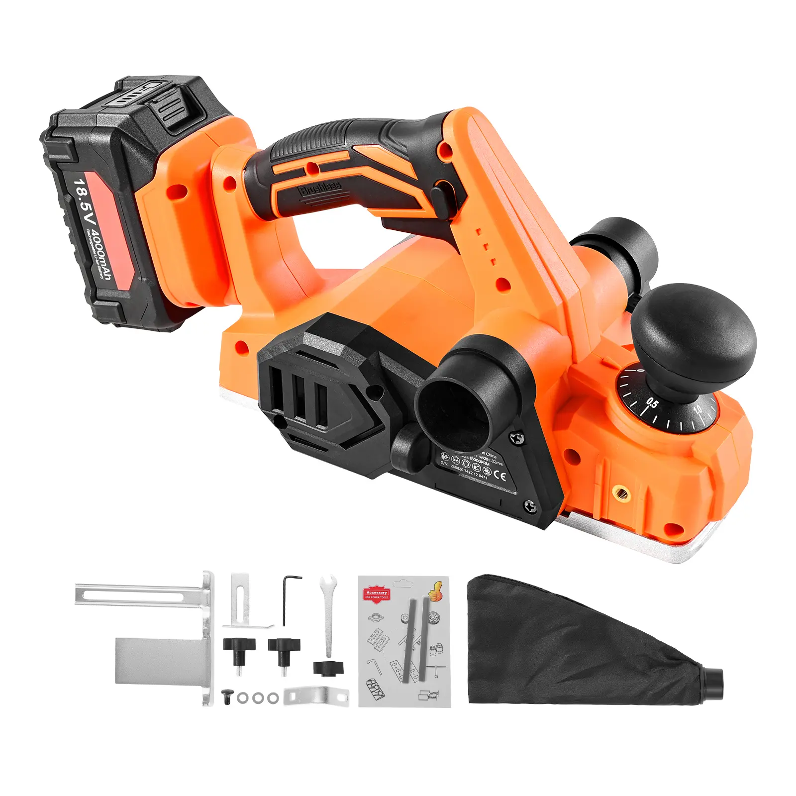 Cordless Handheld Planer, 3-1/4-Inch Cut Width, 15000 RPM Electric Hand Wood Planer with 4.0 Ah 18V Lithium Battery, Brushless Motor, Adjustable Cut Depth, Dust Collection Bag, for Woodworking