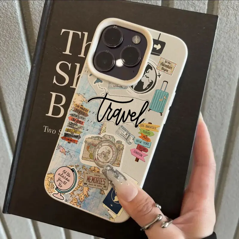 Vintage Travel Ephemera Phone Case, Passport Map Postcard Collage Cover for iPhone 17 16 15 14 13 12 11 X Plus Pro Max, Traveler Gift