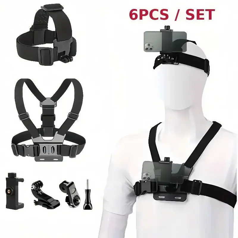 Six-Piece Phone Headband Chest Mount Stand, Outdoor Sports Cycling Live Streaming First Person View, Portable Fixed Holder, Bike Phone Holder
